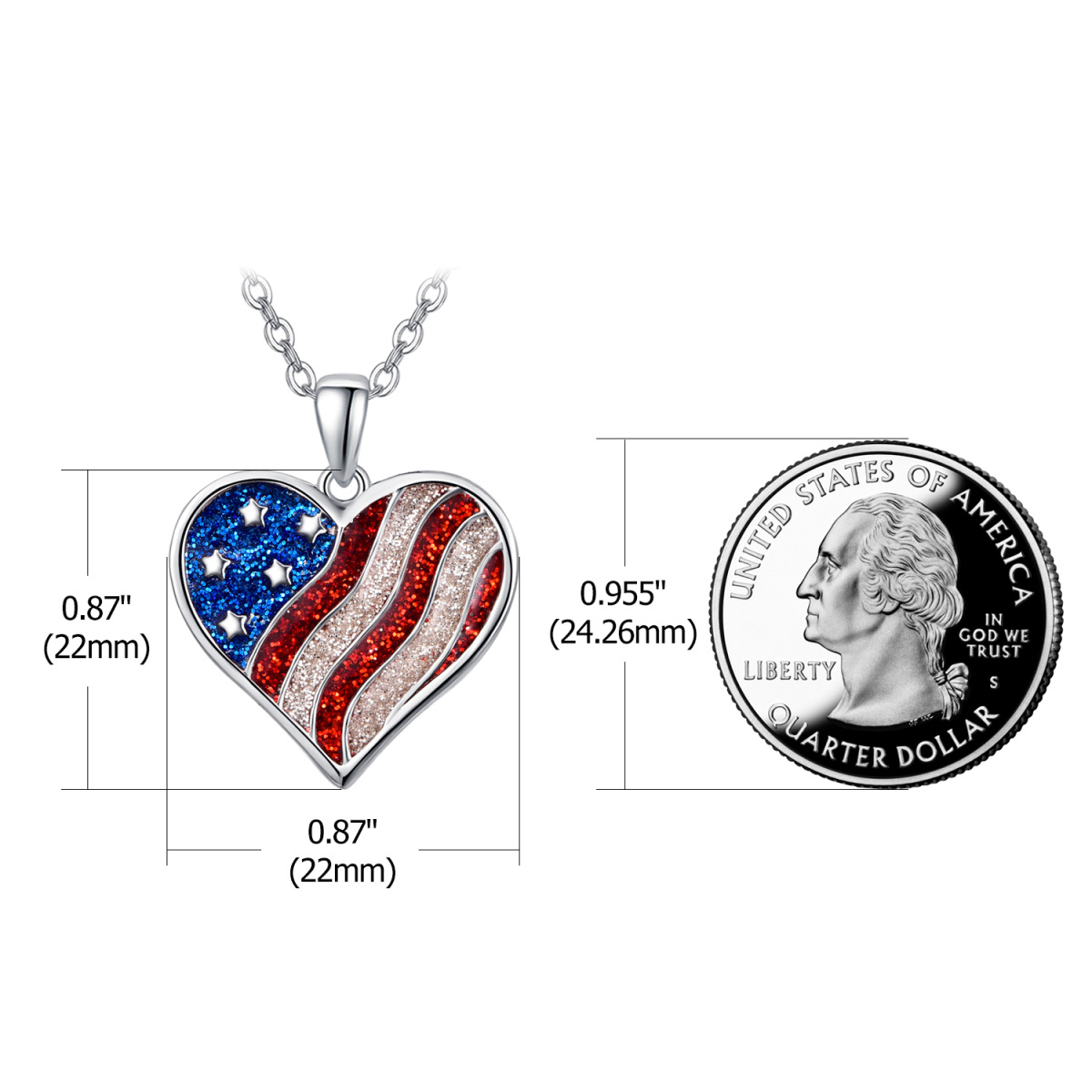 Collar de plata de ley con bandera americana y colgante de corazón-6