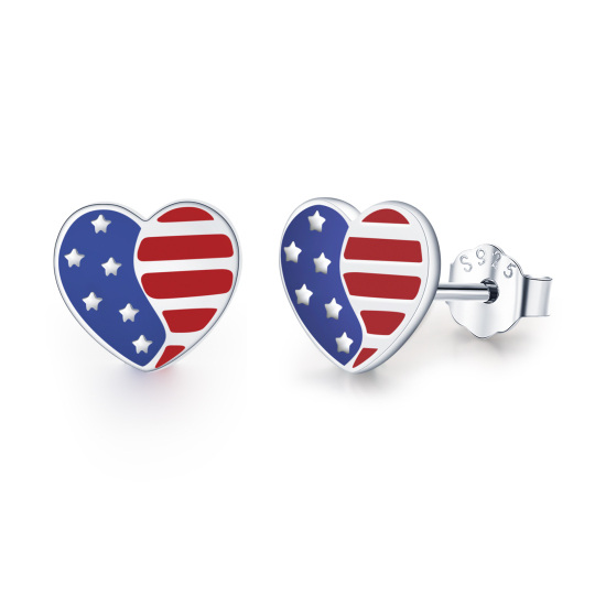 Sterling Silver American Flag Stud Earrings