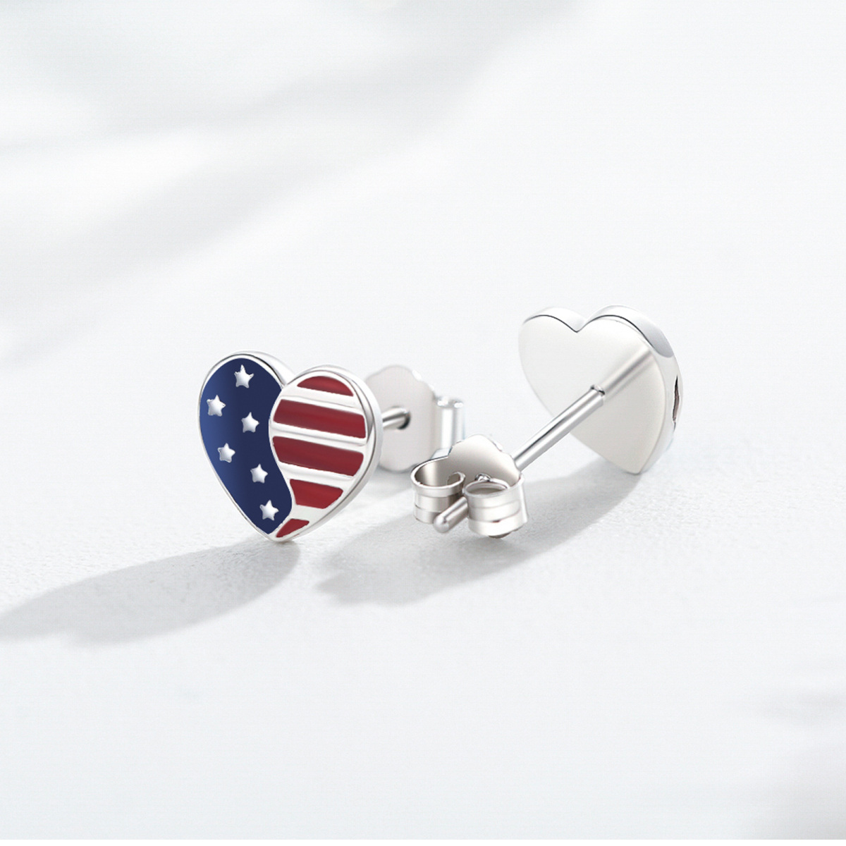 Sterling Silver American Flag Stud Earrings-4