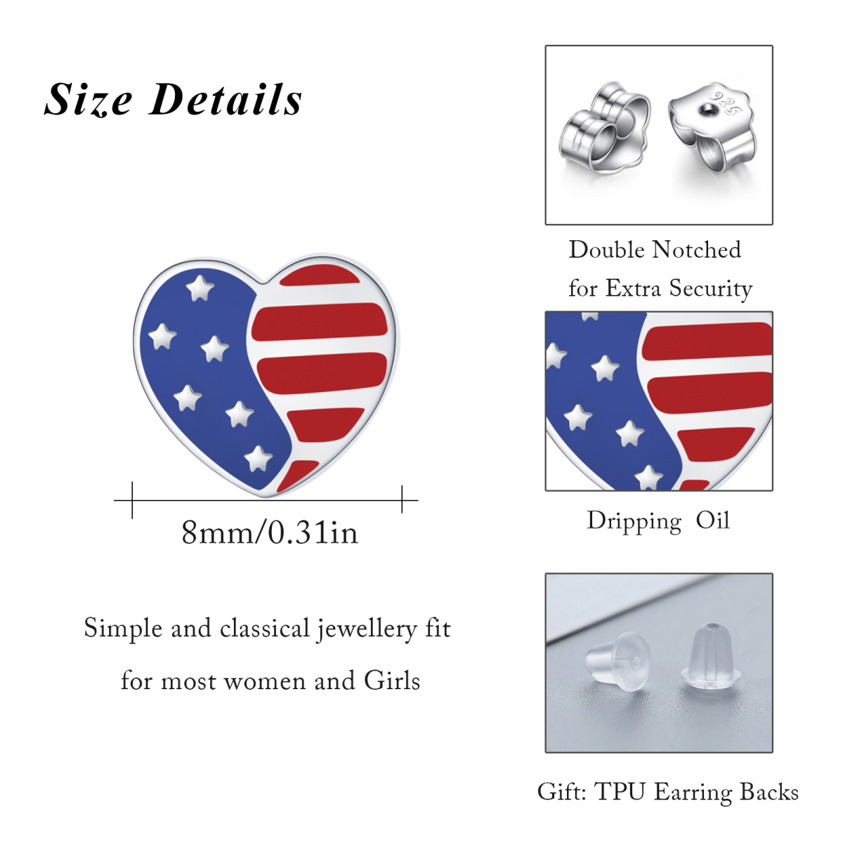 Sterling Silver American Flag Stud Earrings-6