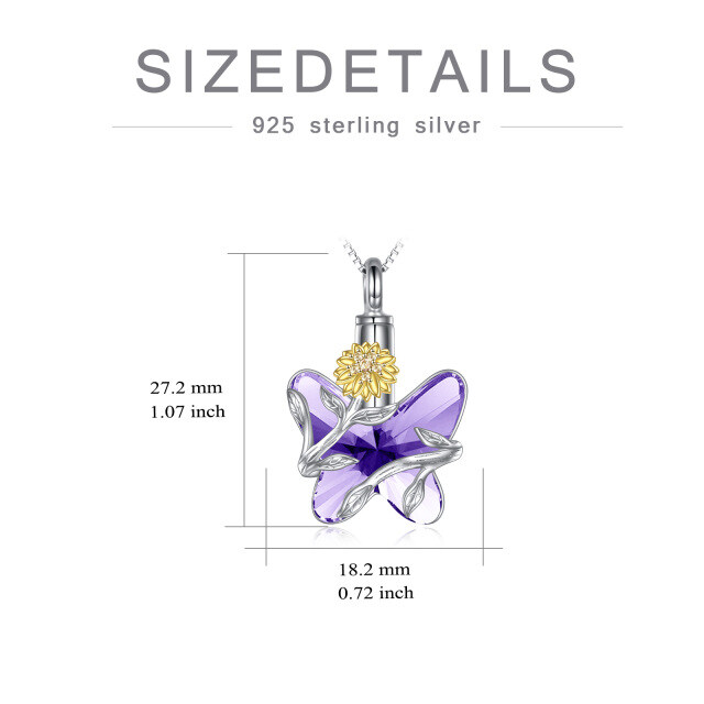 Sterling Silver Amethyst Butterfly & Sunflower Urn Necklace for Ashes with Engraved Word-5