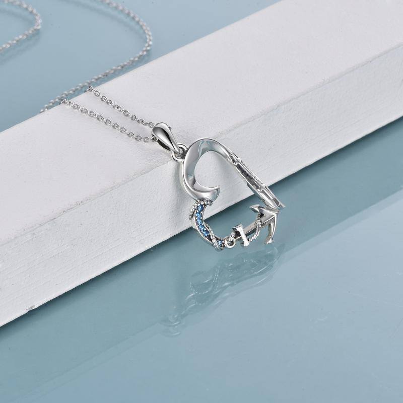 Sterling Silver Cubic Zirconia Anchor Cross & Heart Pendant Necklace For Women-2