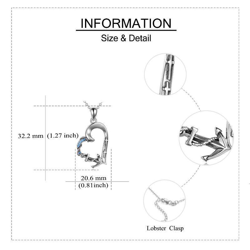 Sterling Silver Cubic Zirconia Anchor Cross & Heart Pendant Necklace For Women-4