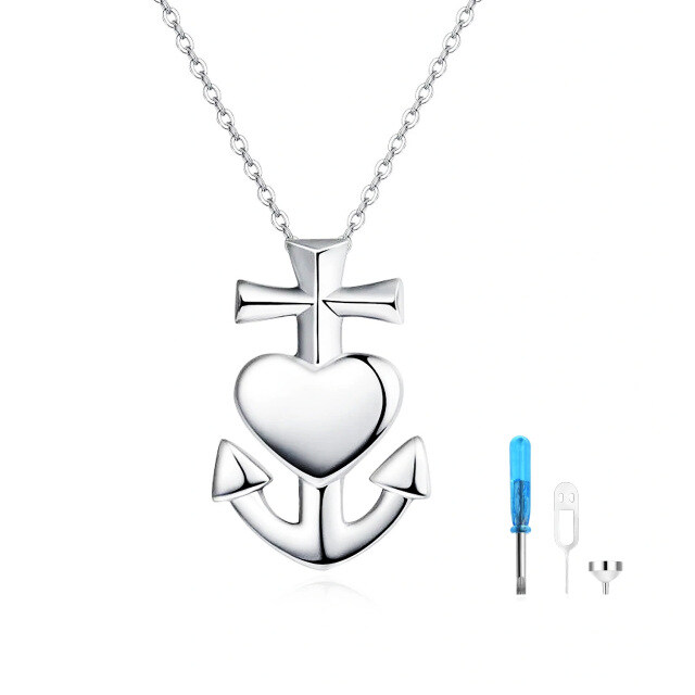 Sterling Silver Anchor & Cross & Heart Urn Necklace for Ashes-4