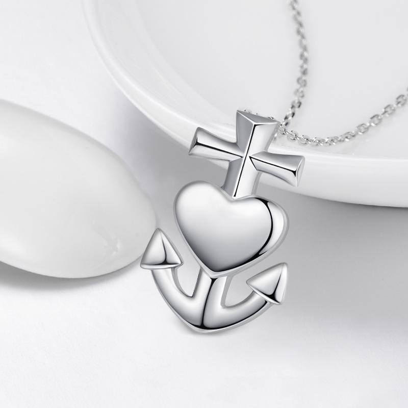 Sterling Silver Anchor With Cross Urn Necklace For Ashes For Women-3