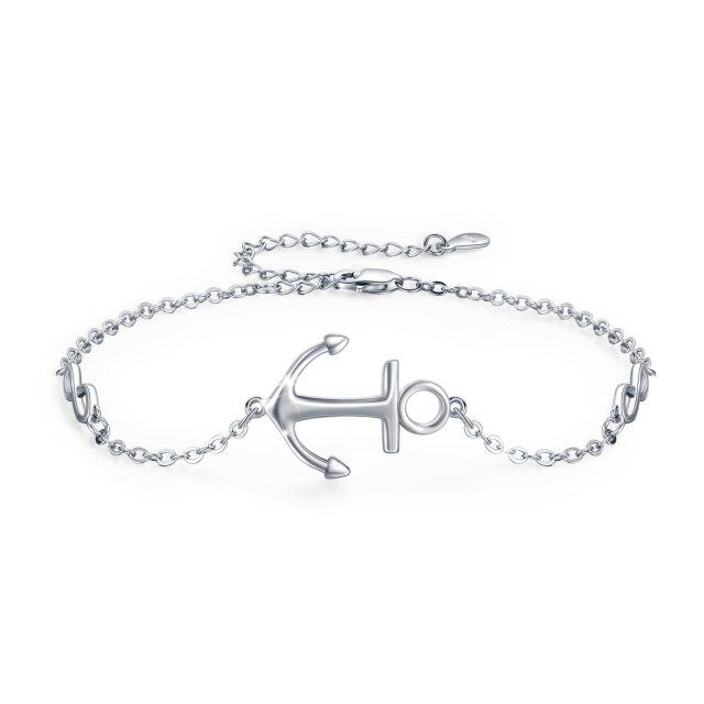 Sterling Silver Anchor & Infinity Symbol Pendant Bracelet-5