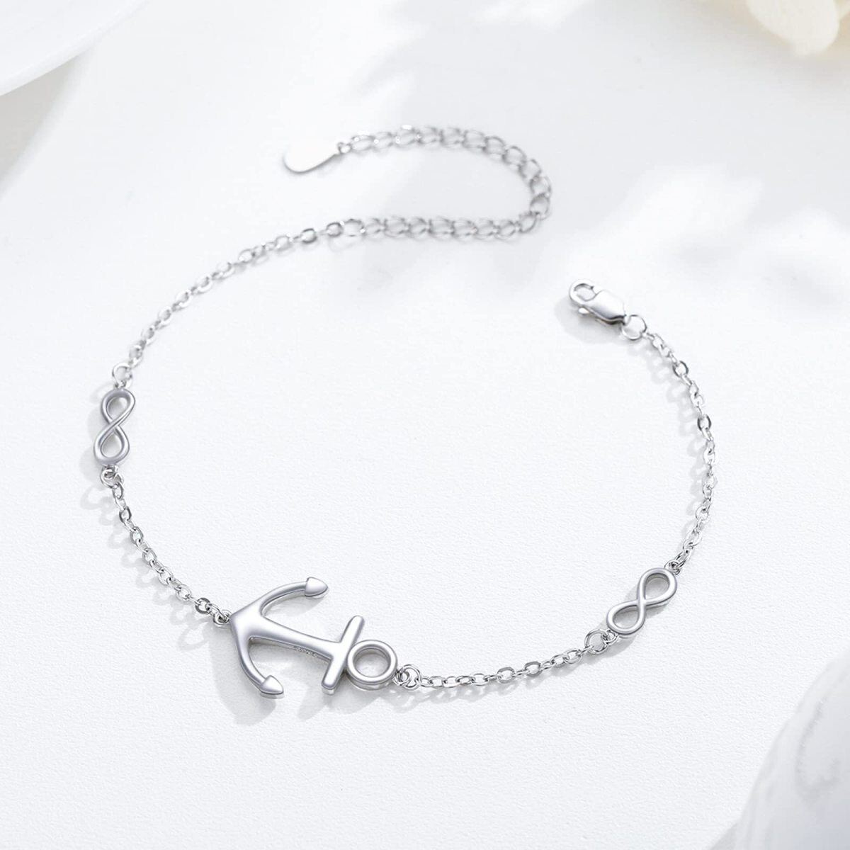 Sterling Silver Anchor & Infinity Symbol Pendant Bracelet-4