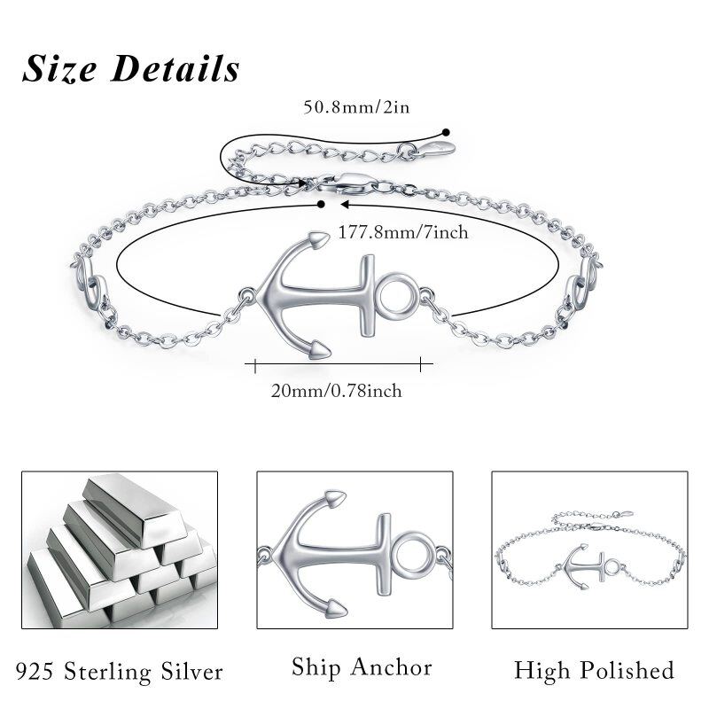 Sterling Silver Anchor & Infinity Symbol Charm Bracelet-5