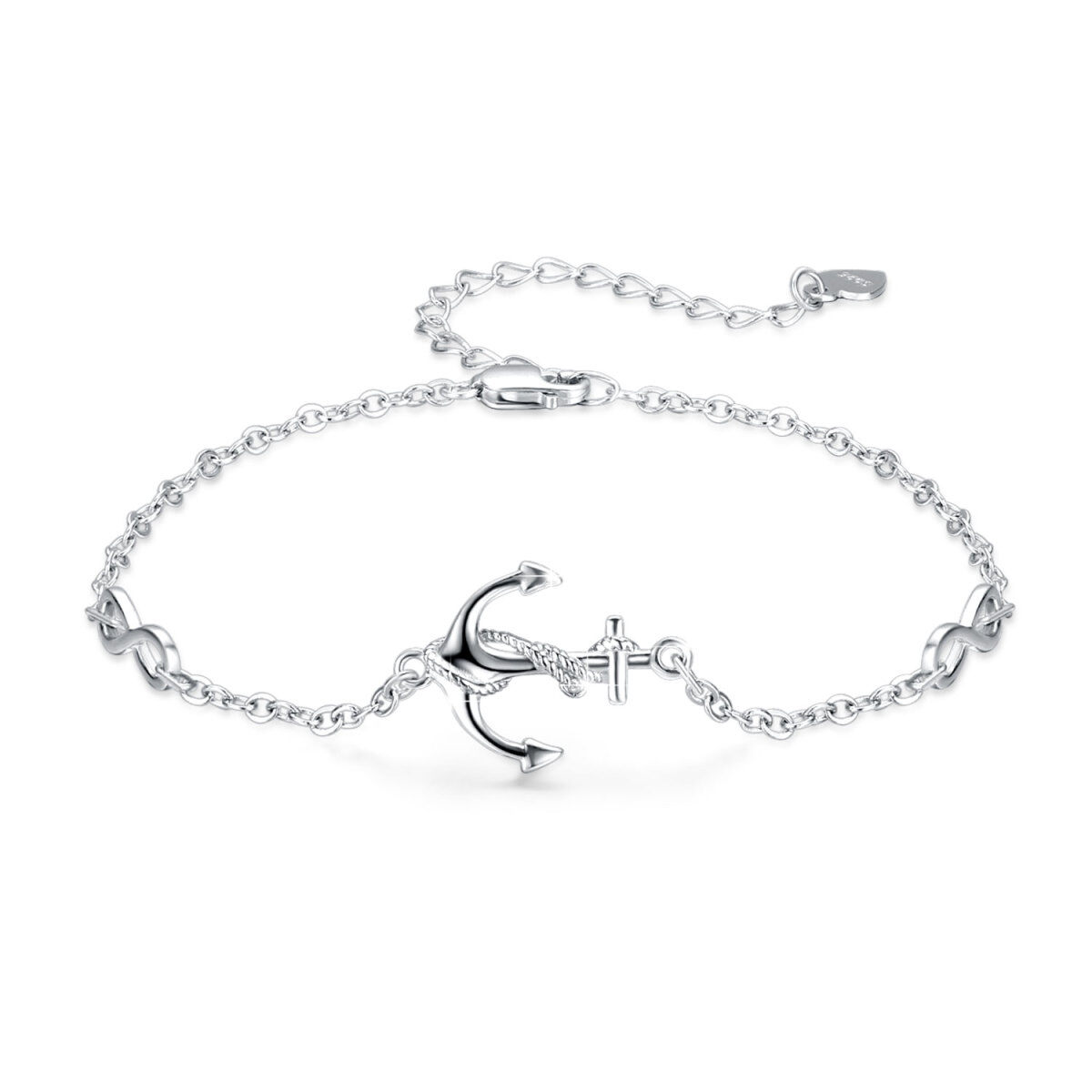 Sterling Silver Anchor Infinity Symbol Single Layer Anklet for Women-1