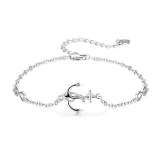 Sterling Silver Anchor Infinity Symbol Single Layer Anklet for Women-1