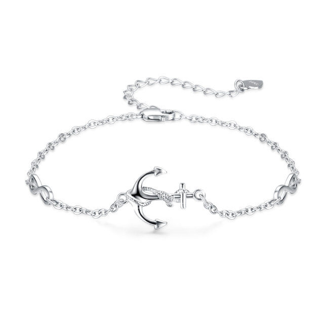 Bracelet de cheville en argent sterling avec symbole infini et ancre pour femme-1