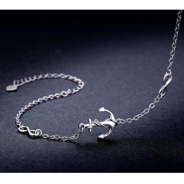 Sterling Silver Anchor Infinity Symbol Single Layer Anklet for Women-3