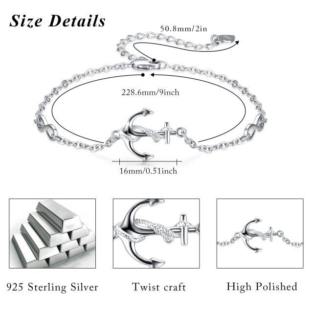 Tornozeleira de camada única com símbolo do infinito e âncora de prata esterlina para mulheres-4