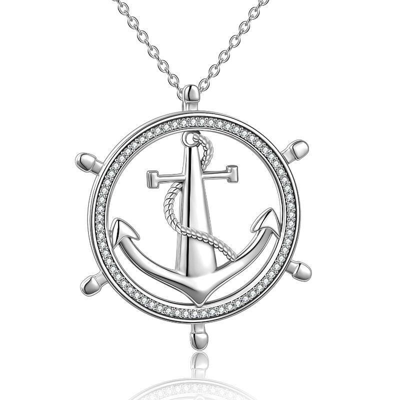 Sterling Silver Anchor Pendant Necklace-4