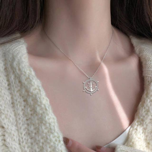 Sterling Silver Anchor Pendant Necklace-2