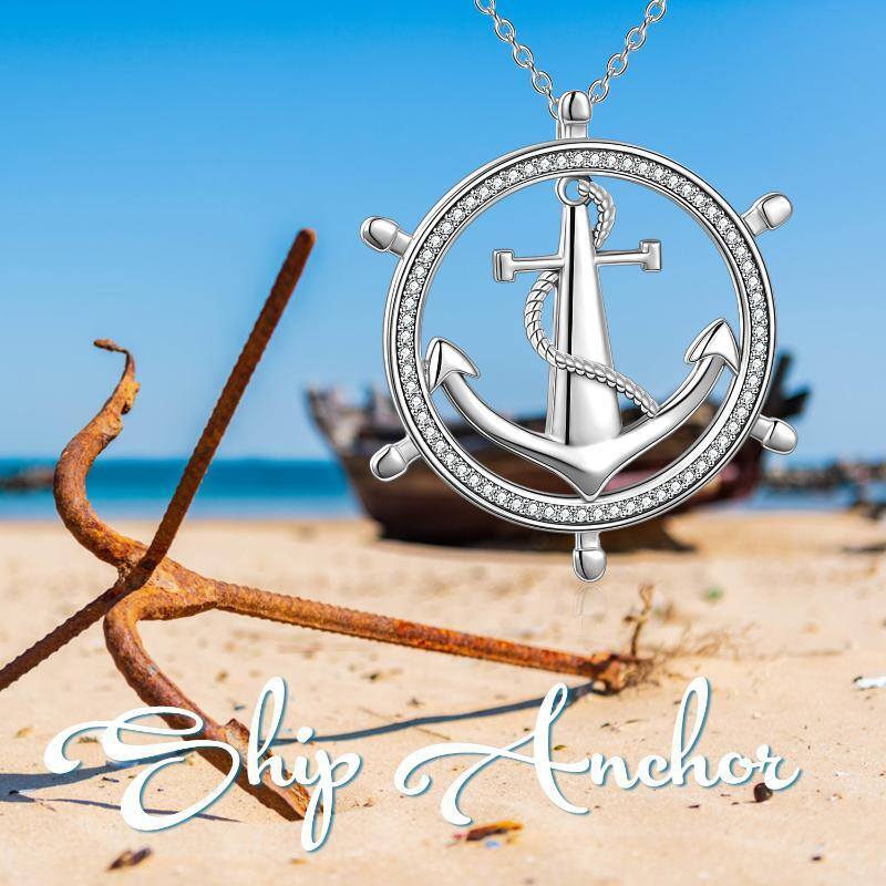 Sterling Silver Anchor Pendant Necklace-6