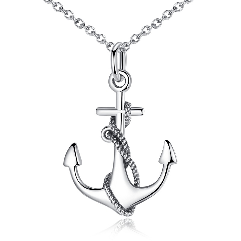Sterling Silver Anchor Pendant Necklace-7
