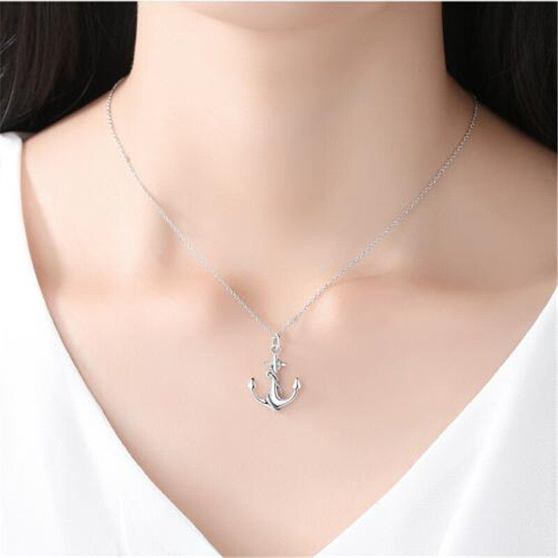 Collana con ciondolo a forma di ancora in argento sterling-2