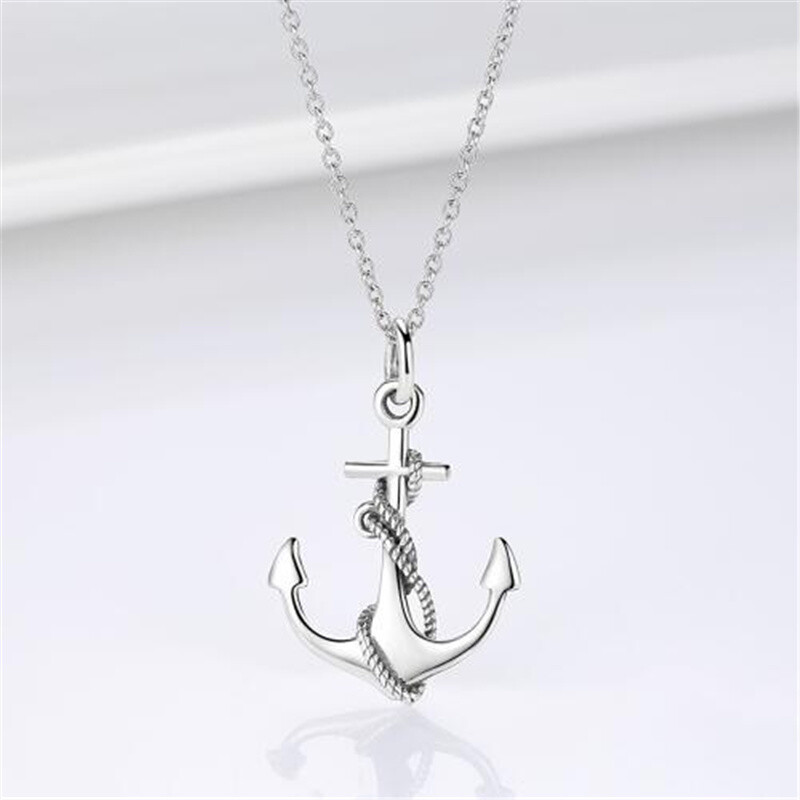 Collana con ciondolo a forma di ancora in argento sterling-3