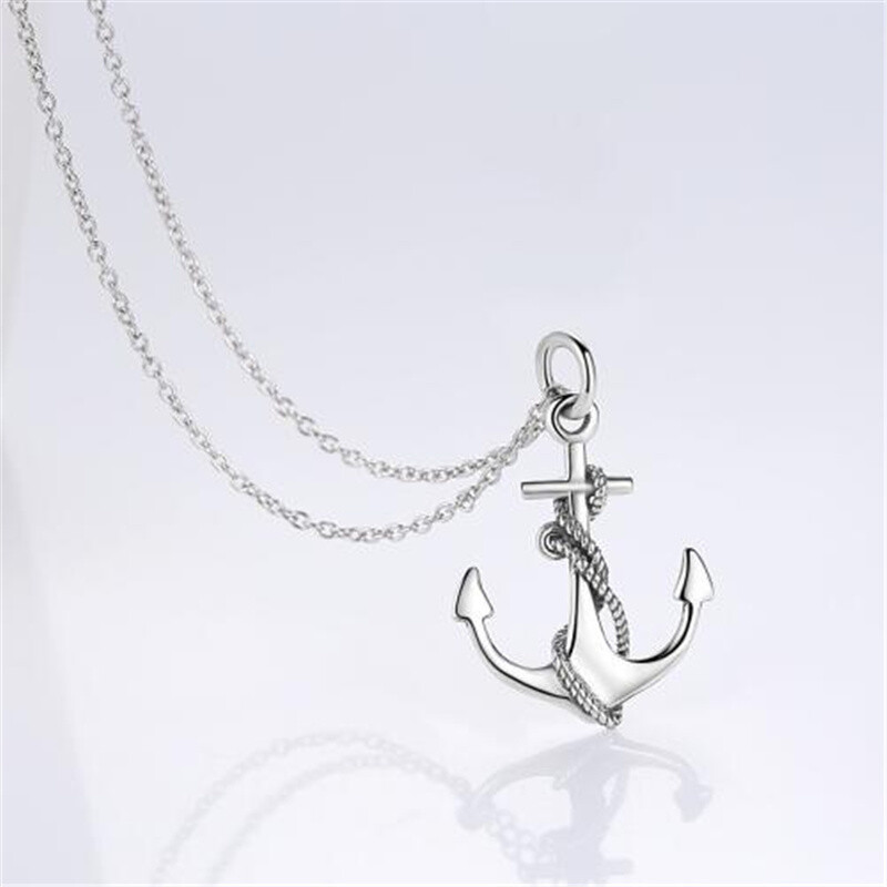 Collana con ciondolo a forma di ancora in argento sterling-4