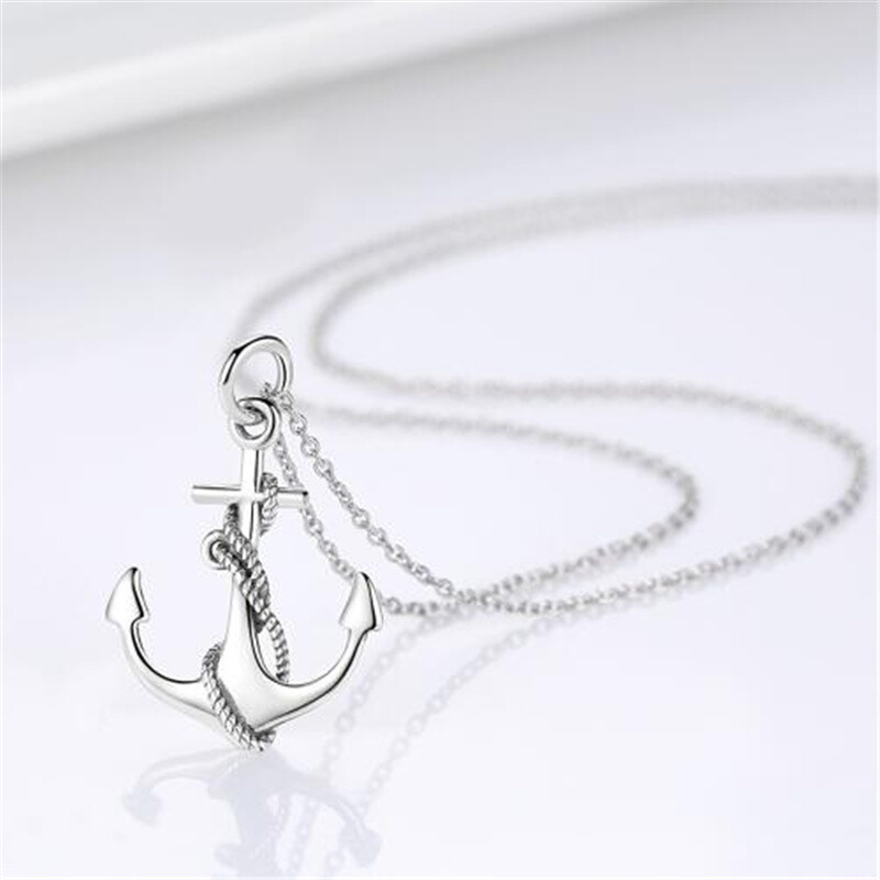 Collana con ciondolo a forma di ancora in argento sterling-5