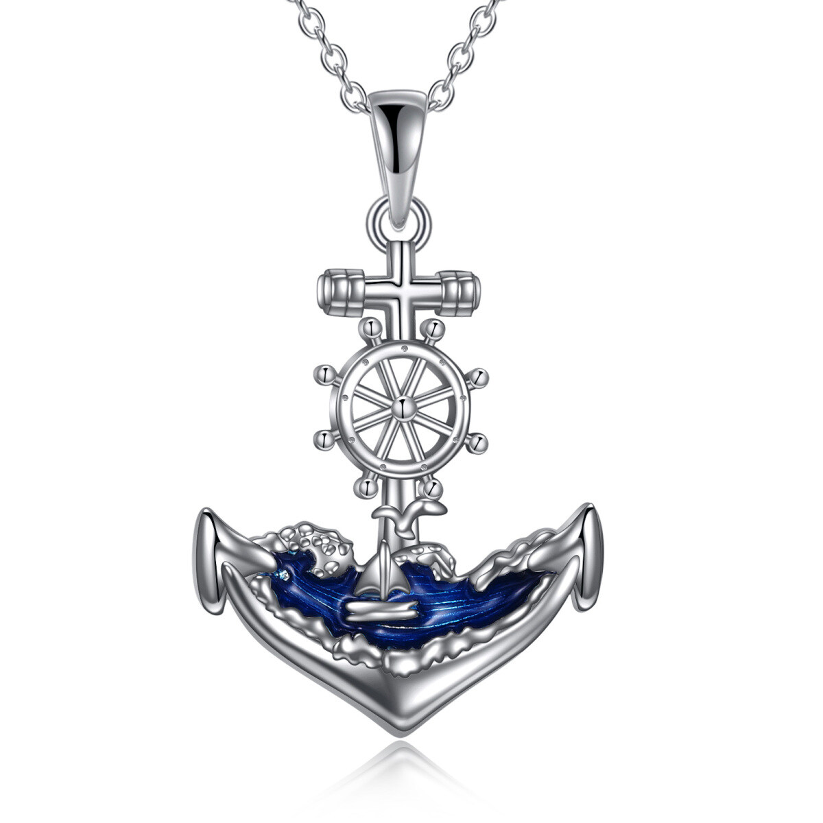 Sterling Silver Anchor Pendant Necklace-1