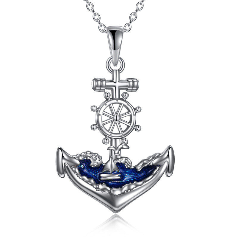 Sterling Silver Anchor Pendant Necklace-14