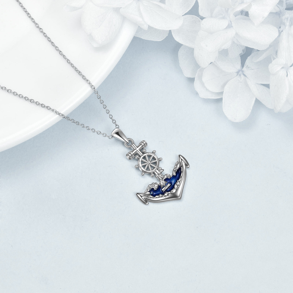 Sterling Silver Anchor Pendant Necklace-4