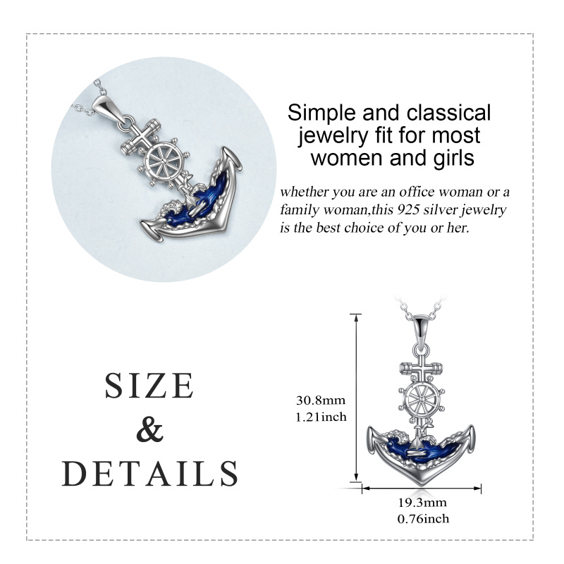 Sterling Silver Anchor Pendant Necklace-5