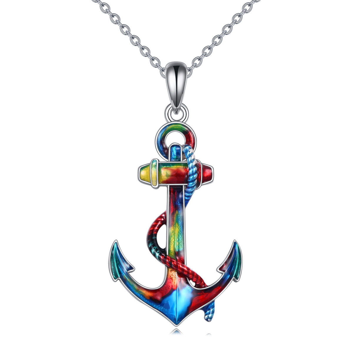 Sterling Silver Anchor Pendant Necklace-1