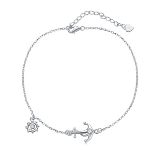 Sterling Silver Cubic Zirconia Anchor & Rudder Single Layer Anklet-51