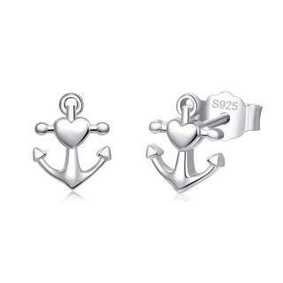 Sterling Silver Anchor Stud Earrings-18