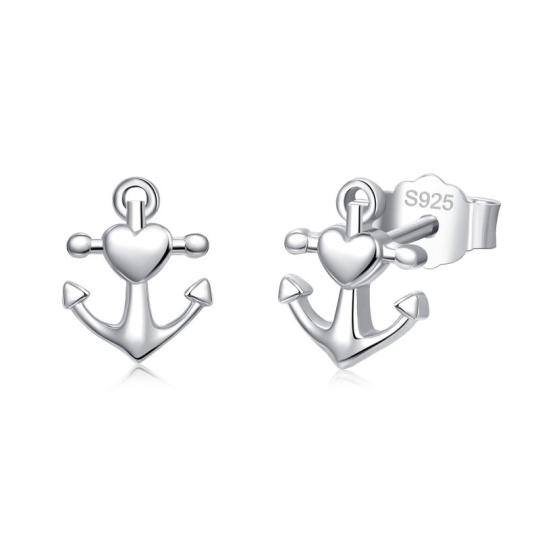 Orecchini a bottone con ancora di nave in argento sterling