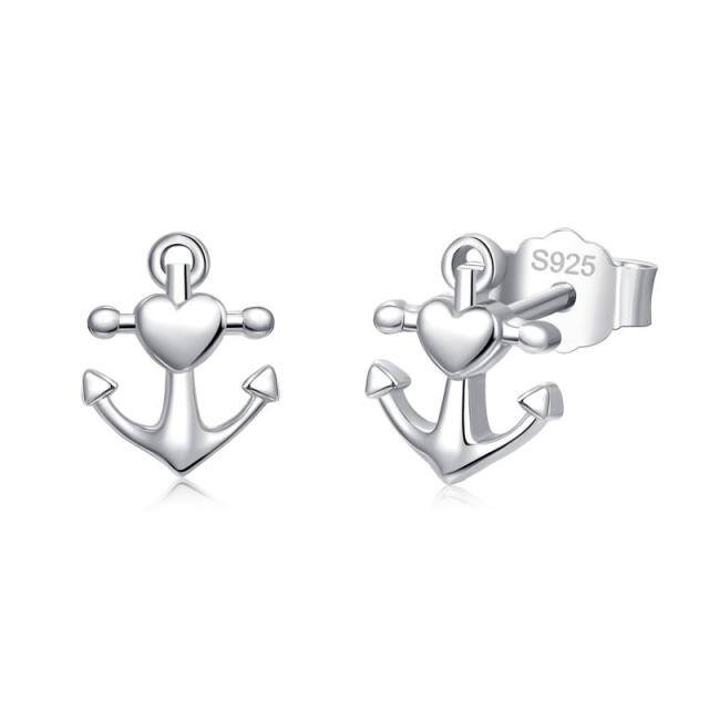 Sterling Silver Anchor Stud Earrings-1