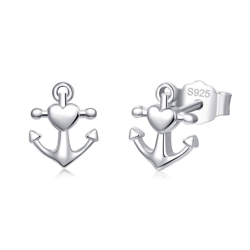 Sterling Silver Anchor Stud Earrings-16