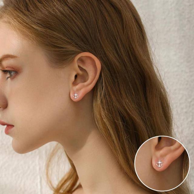 Boucles d'oreilles ancre en argent sterling-3