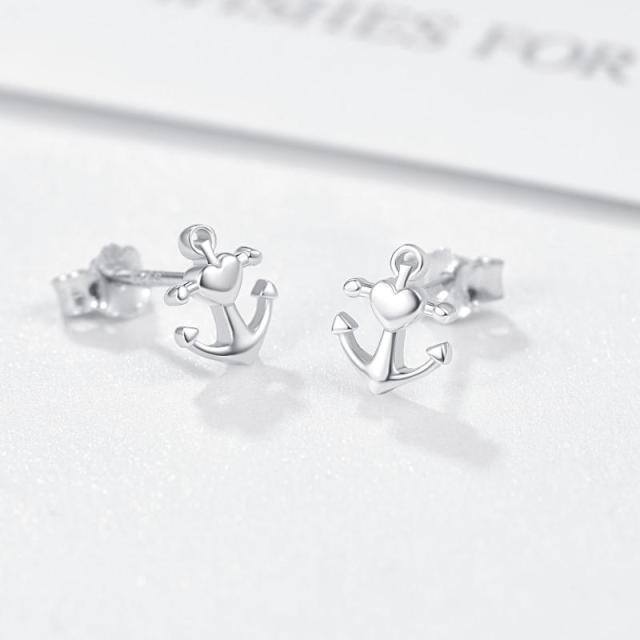 Sterling Silver Anchor Stud Earrings-4