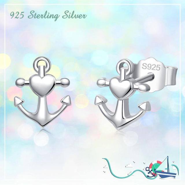 Boucles d'oreilles ancre en argent sterling-6