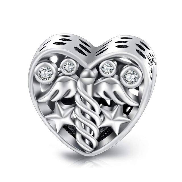 Sterling Silver Cubic Zirconia Angel & Heart Bead Charm-1