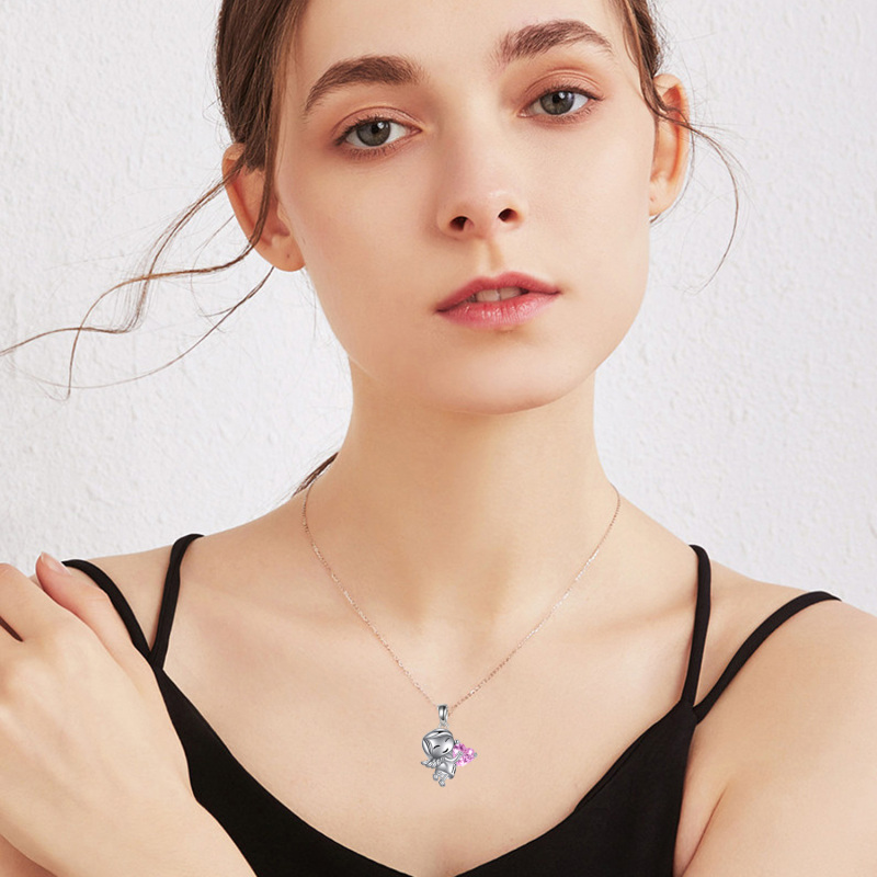 قلادة نسائية من الفضة الإسترلينية مرصعة بالزركونيا المكعبة مع سحر الملاك والقلب-3