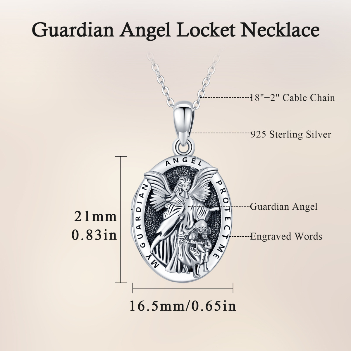 Collar Colgante Ángel de Plata de Ley con Palabra Grabada-4