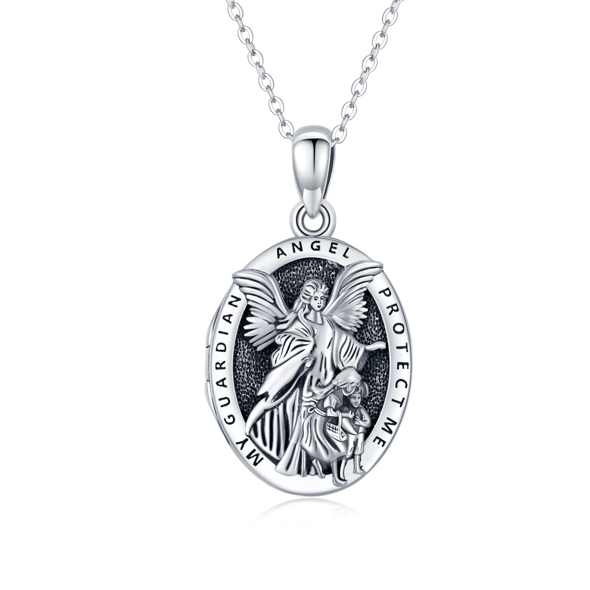 Collar Colgante Ángel de Plata de Ley con Palabra Grabada-5