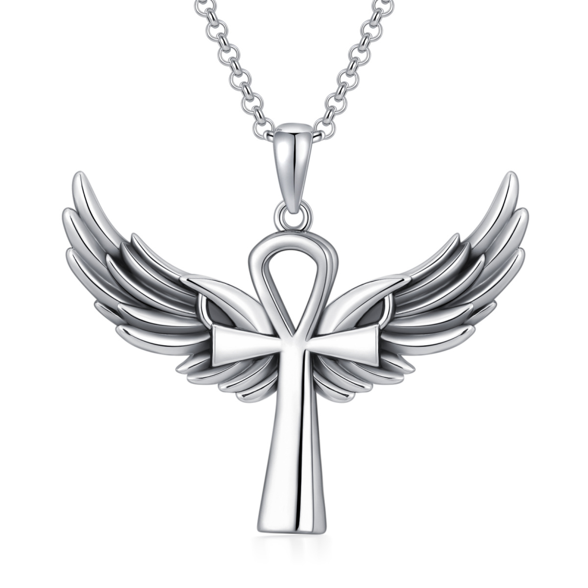 Collana con ala d'angelo e urna Ankh in argento sterling per le ceneri-1