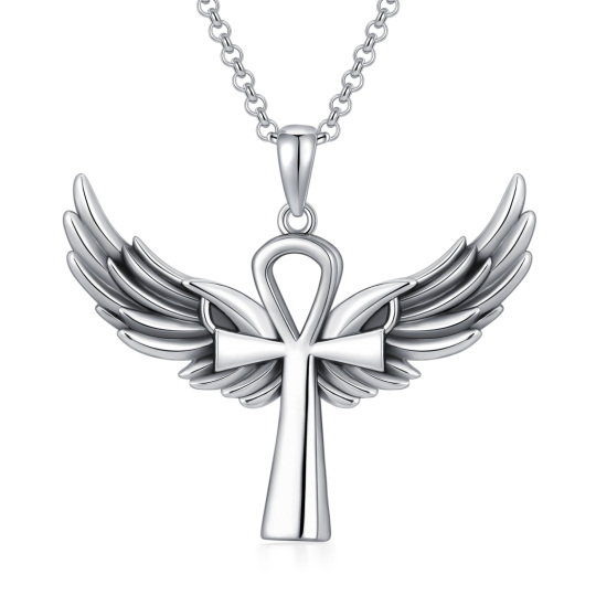 Sterling Silver Angel Wing & Ankh Urn Necklace for Ashes