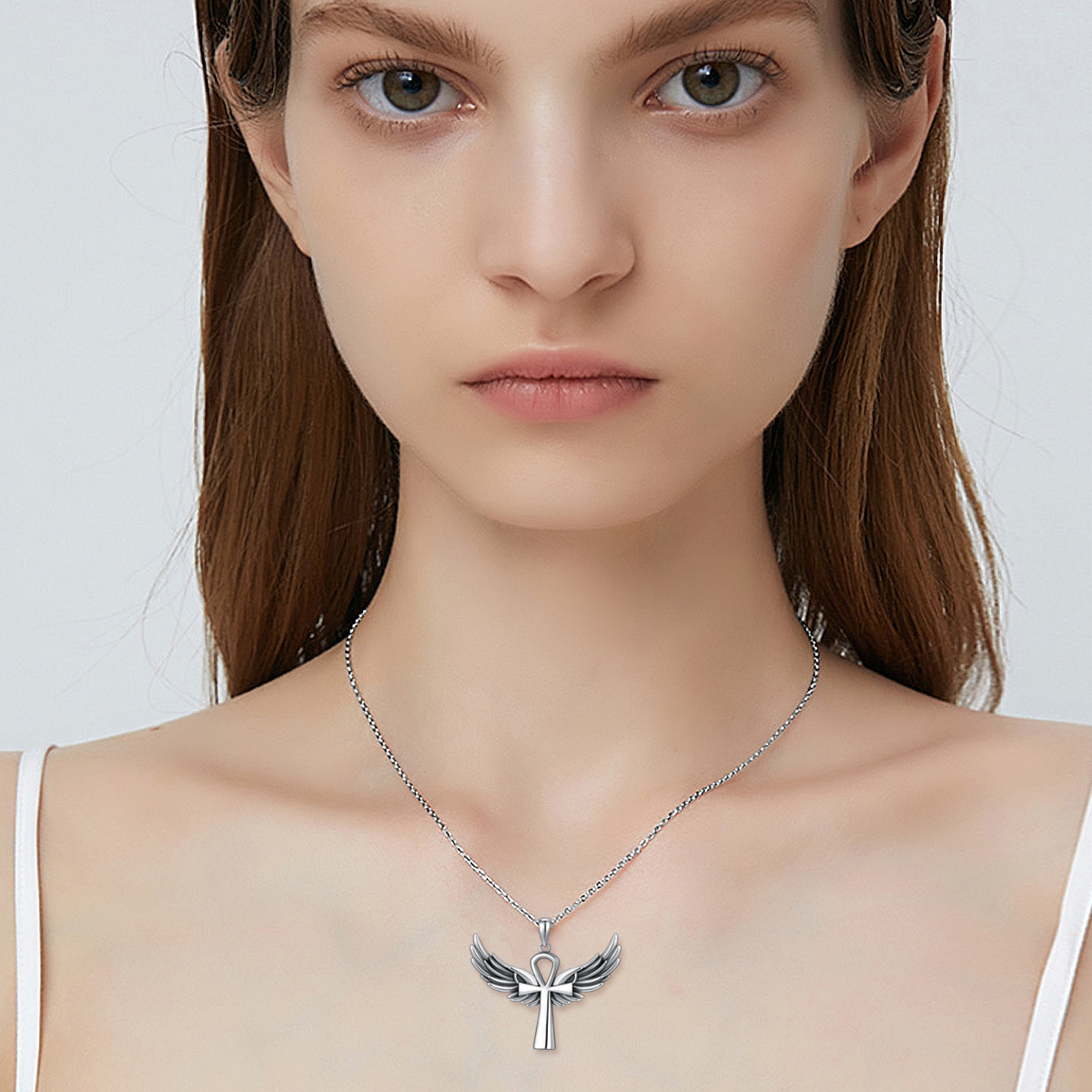 Collar de plata de ley Angel Wing & Ankh Urn-2