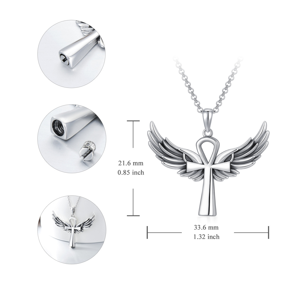 Collier en argent Sterling Angel Wing & Ankh Urn-5