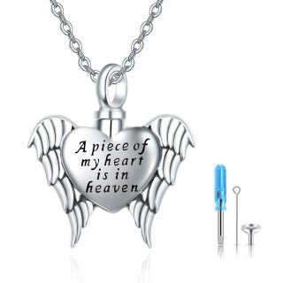 Sterling Silver Angel Wing & Heart Urn Necklace For Ashes With Engraved Word For Women Best Friend-15