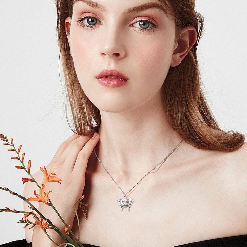 Colar de prata esterlina com asa de anjo e urna de coração para cinzas com palavra gravada para melhor amiga feminina-2