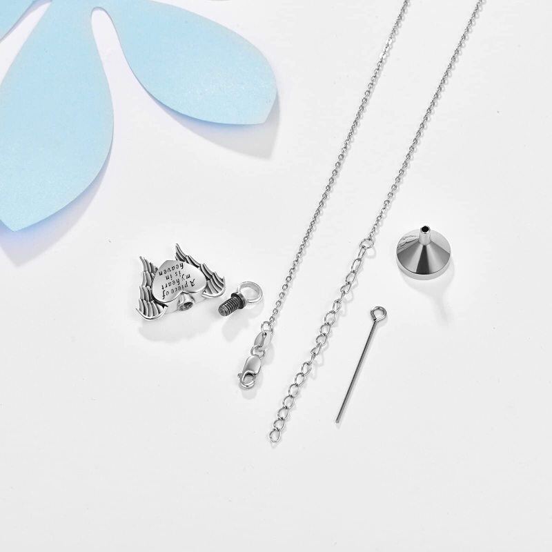 Colar de prata esterlina com asa de anjo e urna de coração para cinzas com palavra gravada para melhor amiga feminina-4