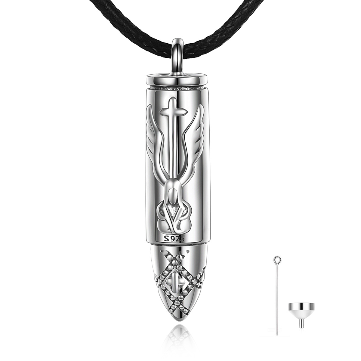 Collier en argent sterling avec aile d'ange et urne en forme de balle-1